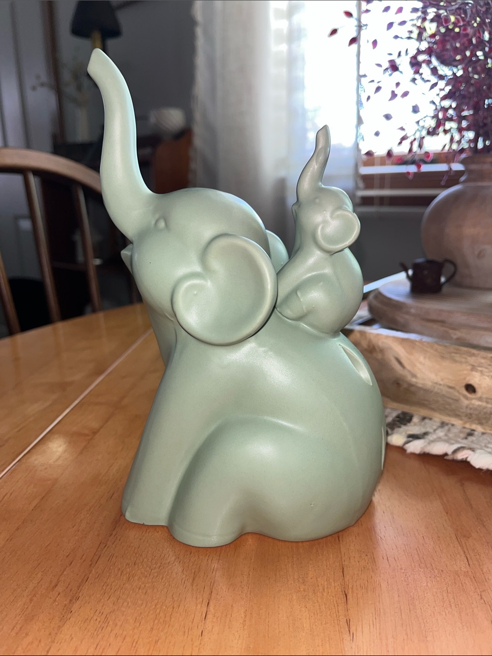 Mint Green Elephant Figurine - Mother & Baby